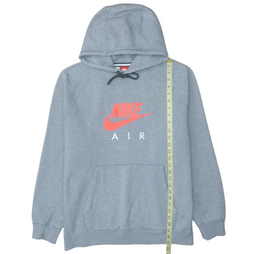 Nike Men Grey XL Pullover Hoodie with Logo Print and Kangaroo Pocket