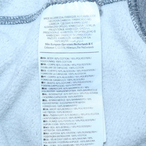 Nike Men Grey XL Pullover Hoodie with Logo Print and Kangaroo Pocket