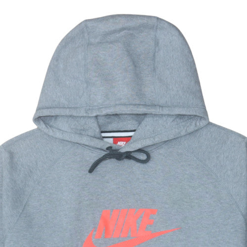 Nike Men Grey XL Pullover Hoodie with Logo Print and Kangaroo Pocket