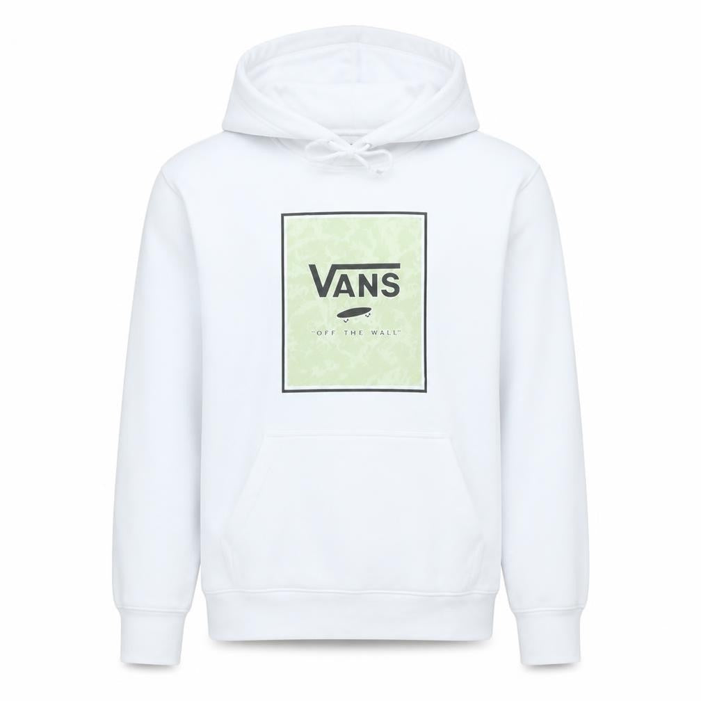 Front view of Vans men’s white small pullover hoodie graphic print cotton blend