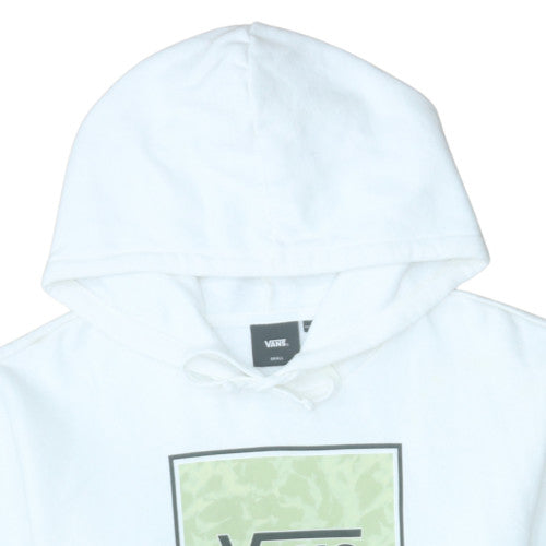 Vans Mens White Small Pullover Hoodie Graphic Print Cotton Blend