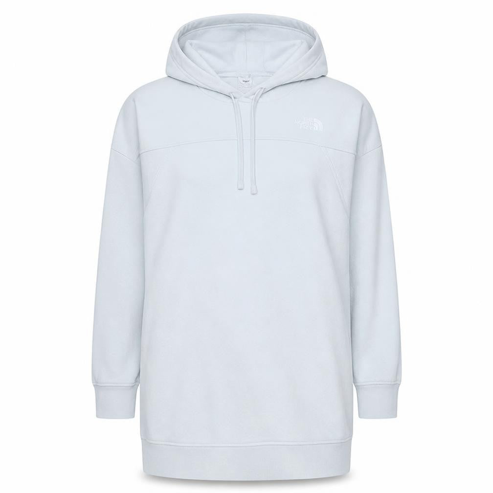 Front view of The North Face women’s white pullover hoodie, size L, cotton sweatshirt