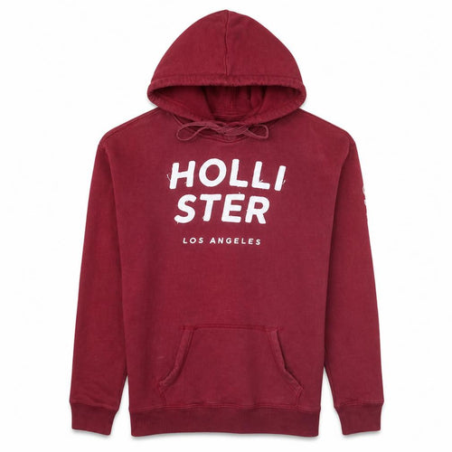 Hollister Mens Red Pullover Hoodie M Graphic Print Fleece Sweatshirt