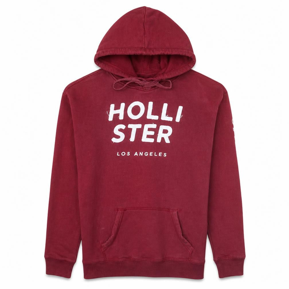 Hollister Mens Red Pullover Hoodie M Graphic Print Fleece Sweatshirt