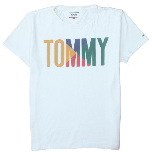 Tommy Jeans Men's White Multi-Logo Cotton T-Shirt Size M