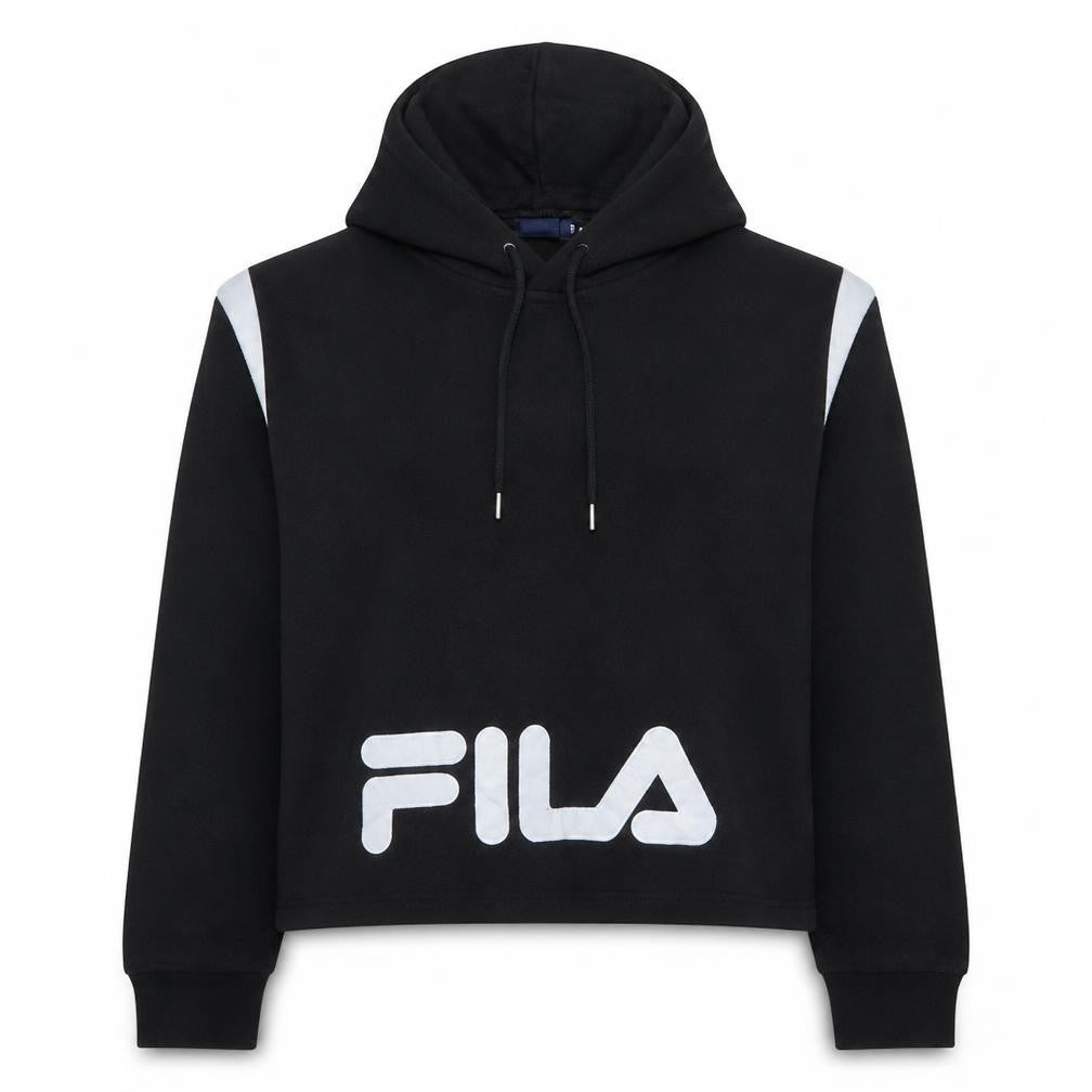 Front view of Fila Women's Black XL Pullover Hoodie with Logo Design