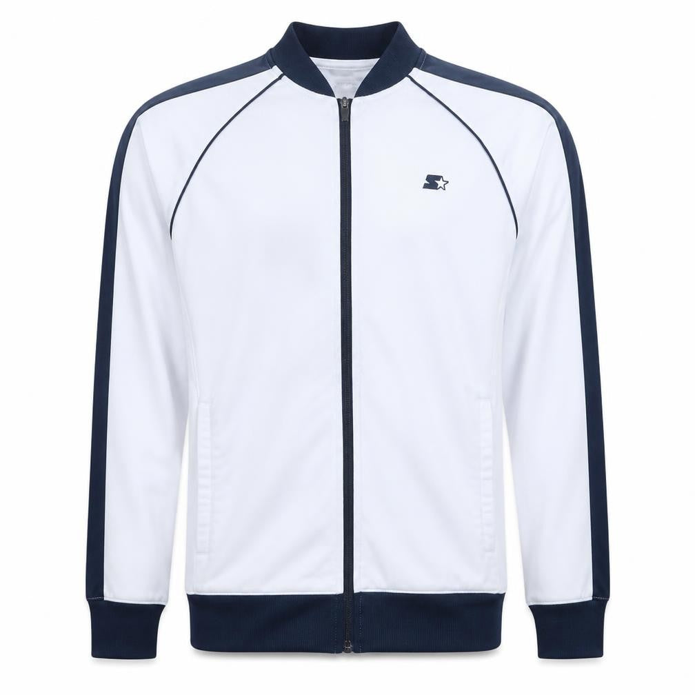 Front view of Starter Men's White Track Jacket M Regular Fit Full Zip Sports Top