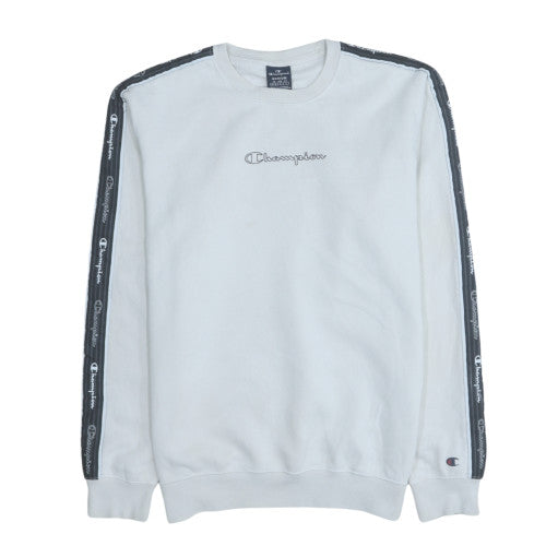 Champion Men's White Pullover Sweatshirt Medium Logo Fleece