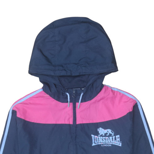 Lonsdale Women Blue Pink Hooded Windbreaker Jacket Size 18