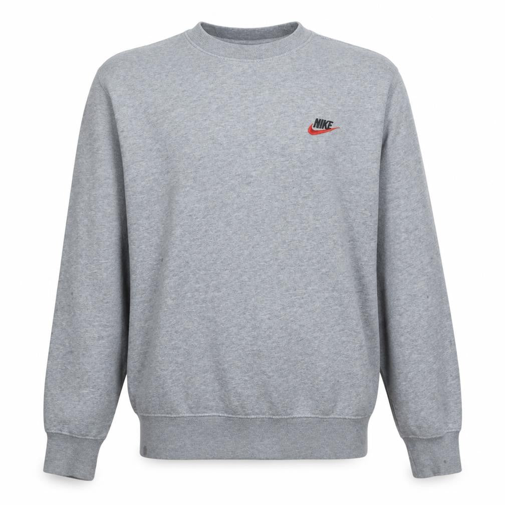 Front view of Nike Men Grey Small Pullover Crew Neck Sweatshirt Logo Sportswear