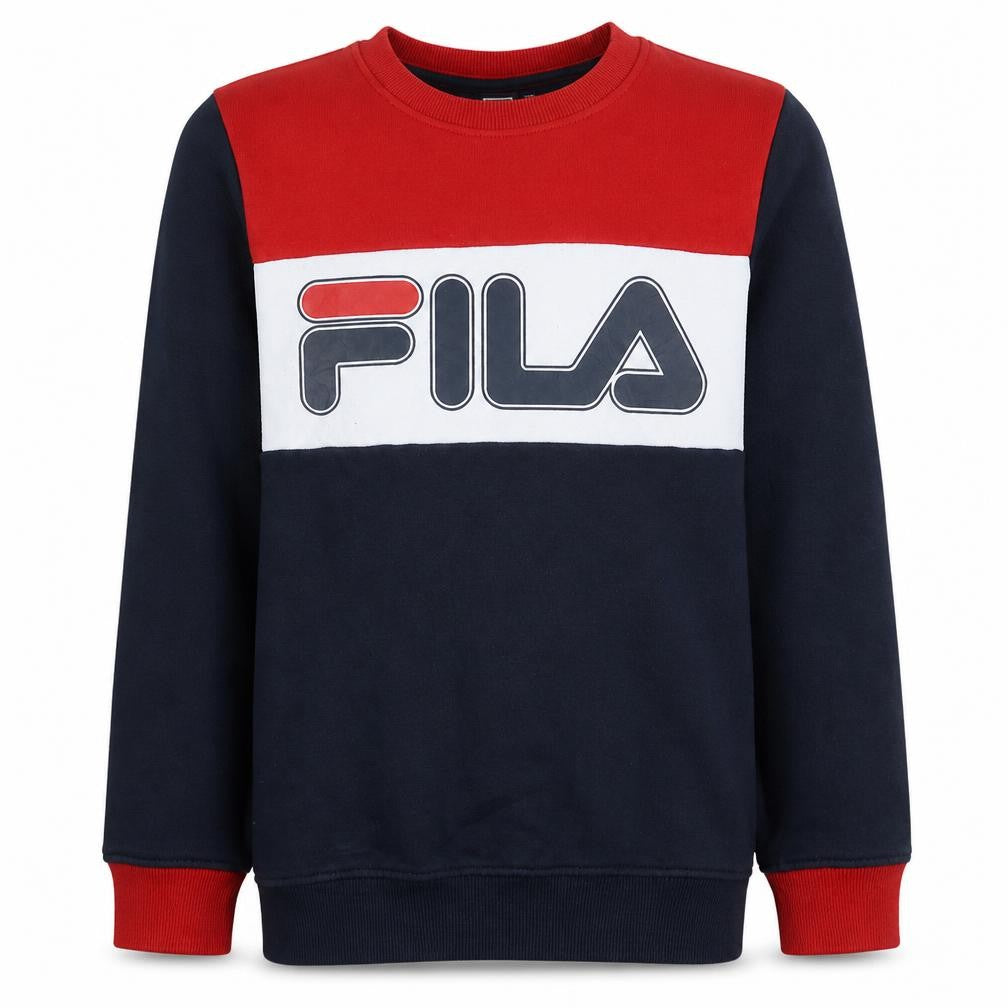 Front view of Fila boys’ multicoloured pullover sweatshirt 152cm crew neck logo design