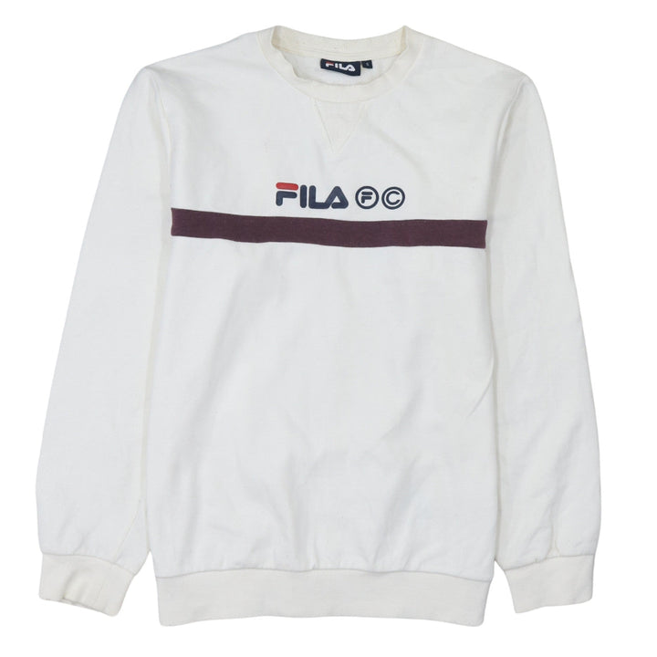 FILA Men’s White Pullover Sweatshirt Size S Logo Crew Neck Jumper