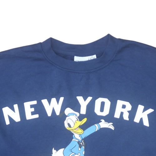Disney Women's Navy Blue New York Donald Duck Sweatshirt XL