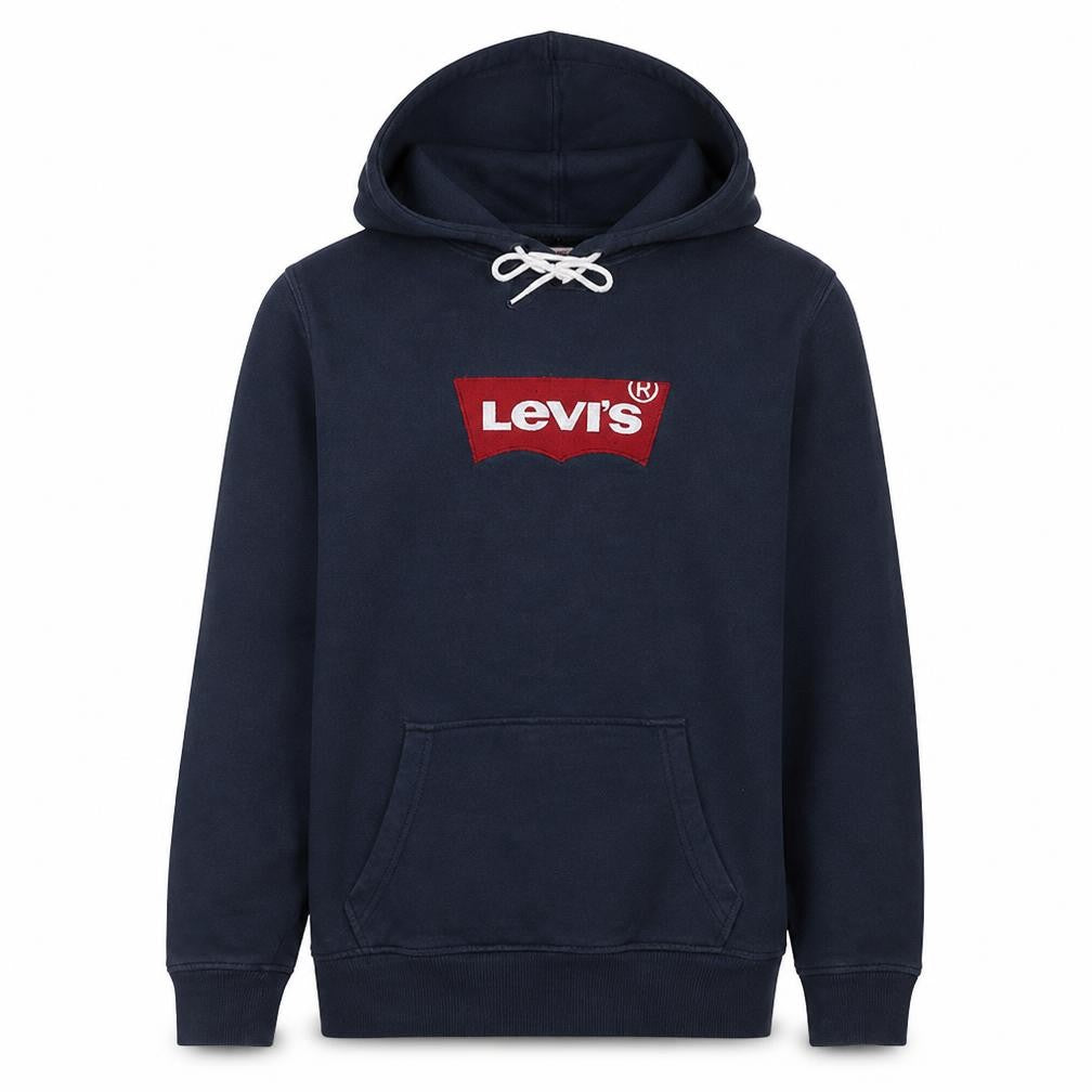 Front view of Levi's Men's Blue Pullover Hoodie Medium Logo Fleece Sweatshirt