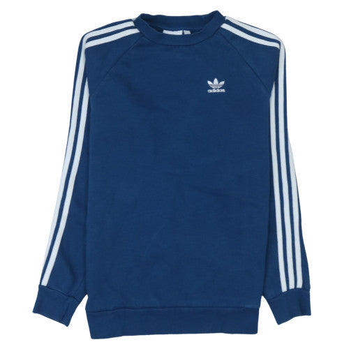 Adidas Men Blue XS Pullover Sweatshirt with Logo Stripes