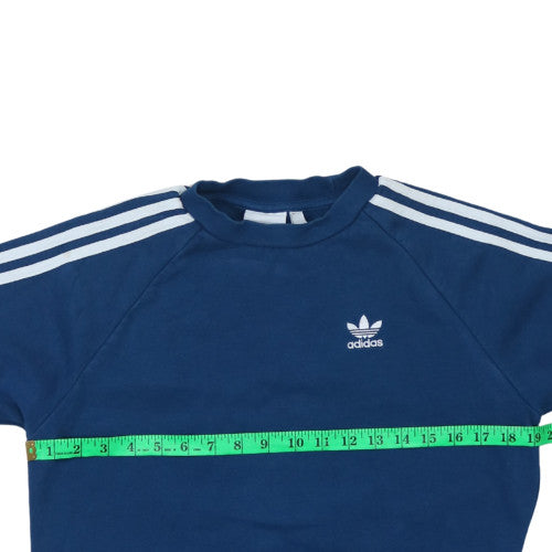 Adidas Men Blue XS Pullover Sweatshirt with Logo Stripes