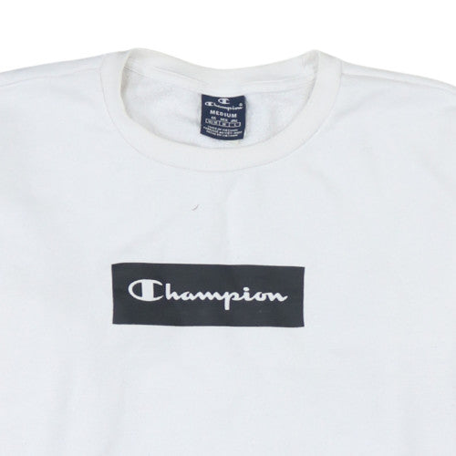 Champion Men's White Logo Pullover Sweatshirt Medium