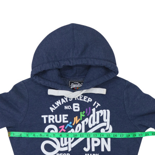 Superdry Men's Blue Pullover Hoodie L Graphic Logo Fleece