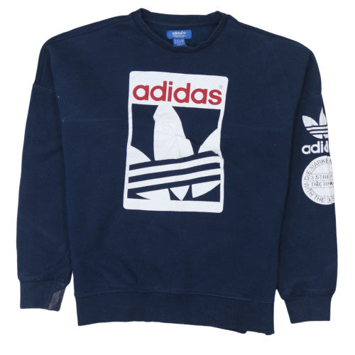 adidas Men Blue Pullover Sweatshirt M Logo Graphic Fleece