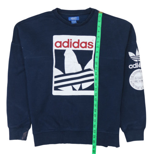adidas Men Blue Pullover Sweatshirt M Logo Graphic Fleece
