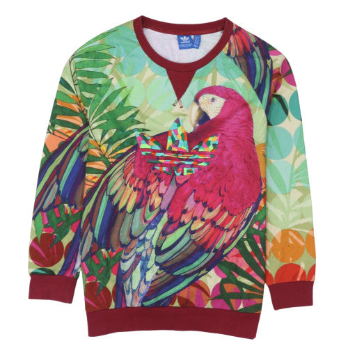 Adidas Women Multicoloured Parrot Sweatshirt Size 12 Tropical Print