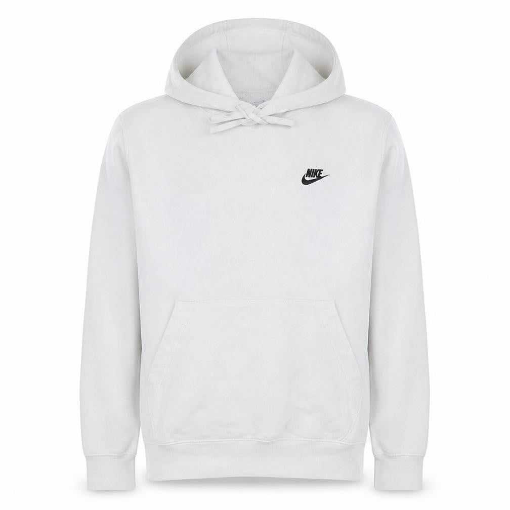 Front view of Nike Men’s White Pullover Hoodie, size S, Fleece Sportswear