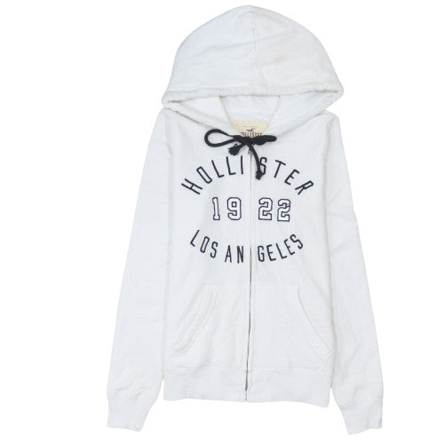 Hollister Men's White Full Zip Hoodie S Logo Fleece Sweatshirt