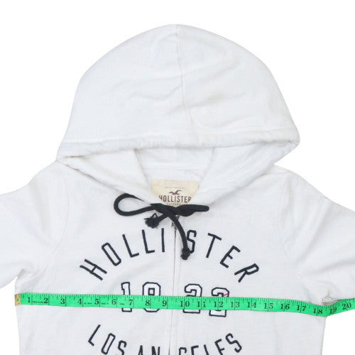 Hollister Men's White Full Zip Hoodie S Logo Fleece Sweatshirt
