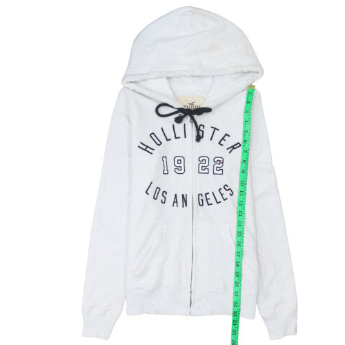 Hollister Men's White Full Zip Hoodie S Logo Fleece Sweatshirt