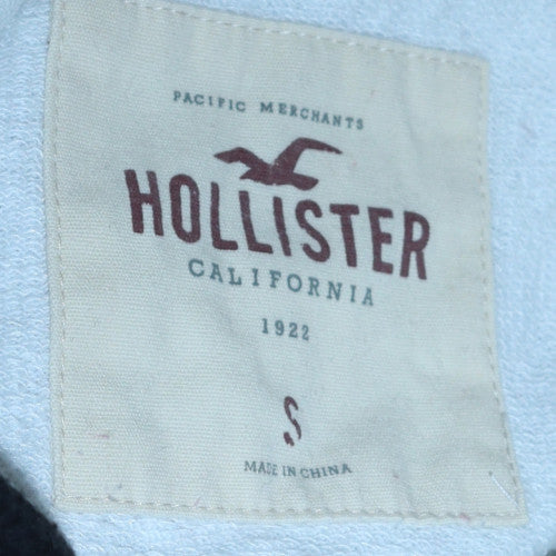 Hollister Men's White Full Zip Hoodie S Logo Fleece Sweatshirt