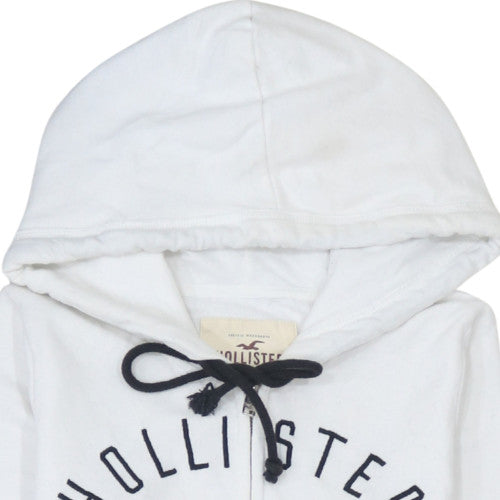 Hollister Men's White Full Zip Hoodie S Logo Fleece Sweatshirt