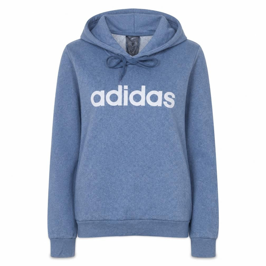 Front view of Adidas women’s blue pullover hoodie small hooded logo sweatshirt