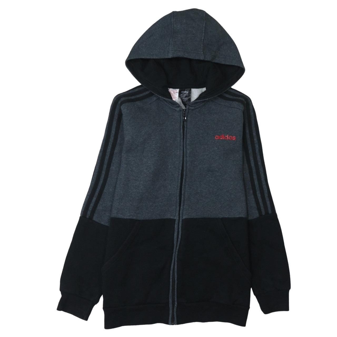Adidas Boys Grey Black Full Zip Hoodie 13-14 Years Hooded Sweatshirt