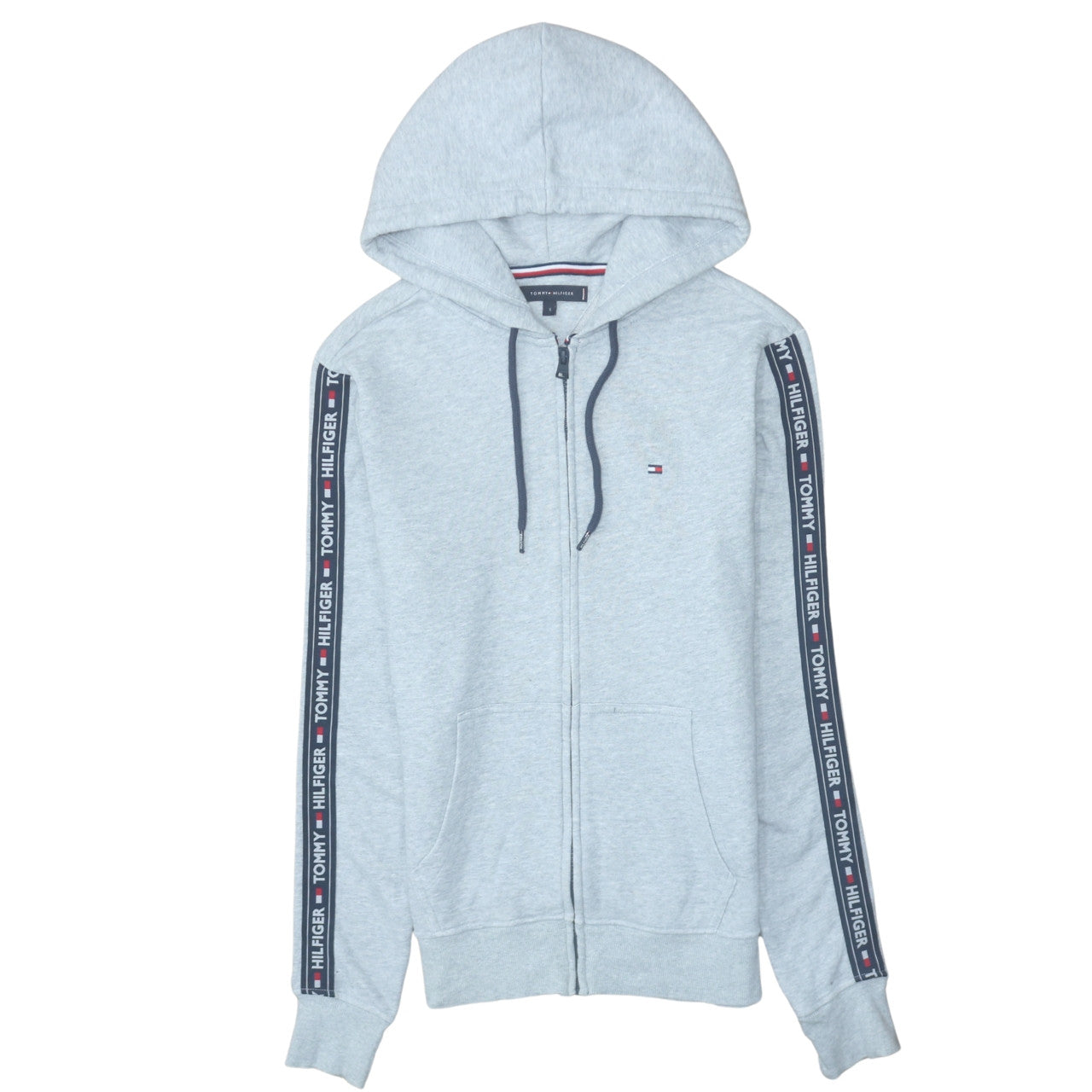 Tommy Hilfiger Men's Grey Full Zip Hoodie Size S Logo Tape