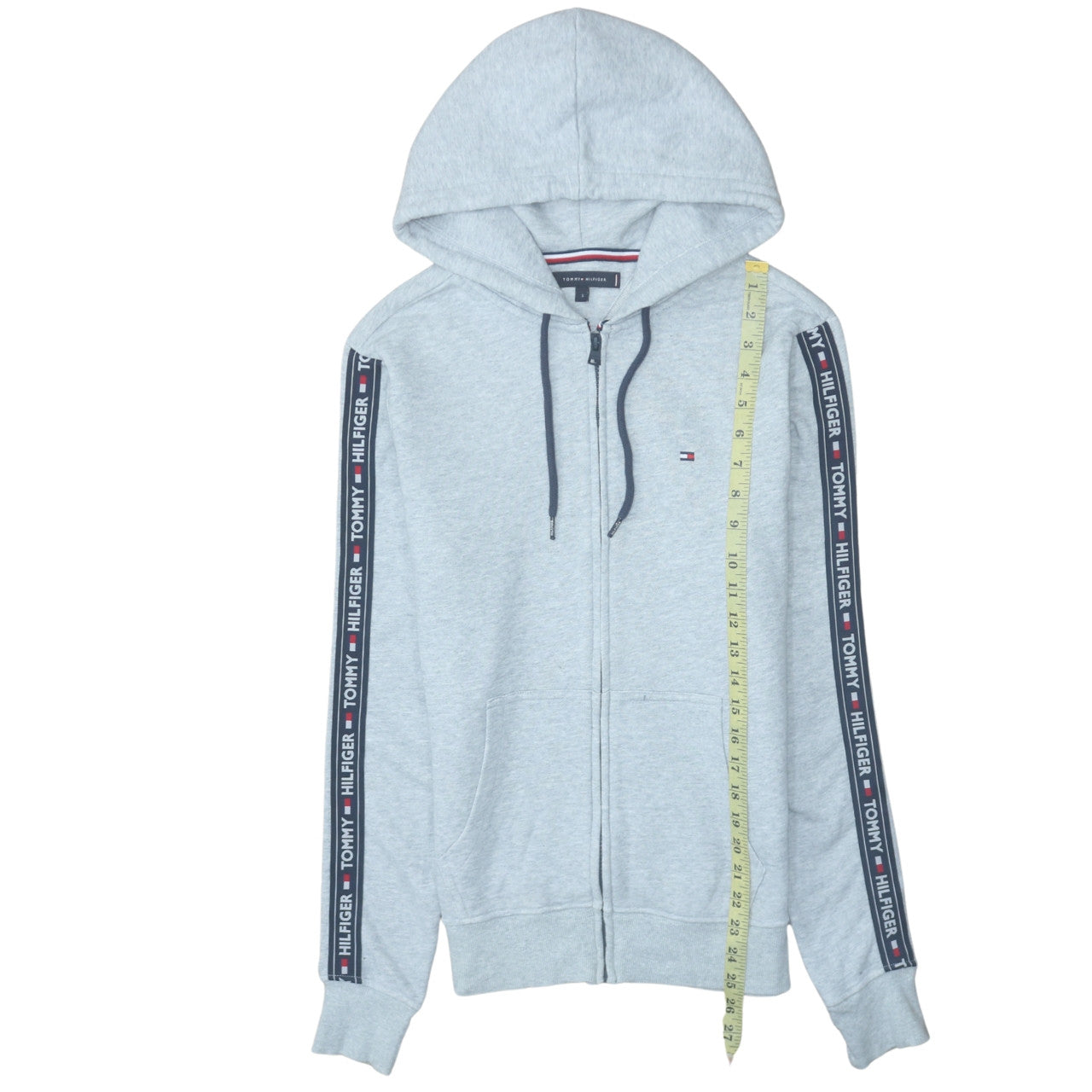 Tommy Hilfiger Men's Grey Full Zip Hoodie Size S Logo Tape
