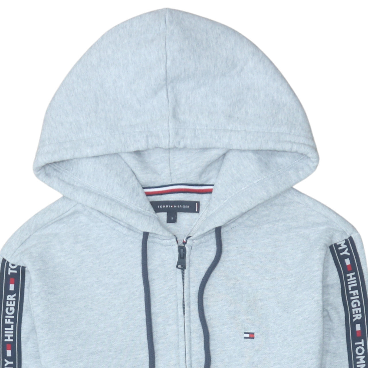Tommy Hilfiger Men's Grey Full Zip Hoodie Size S Logo Tape