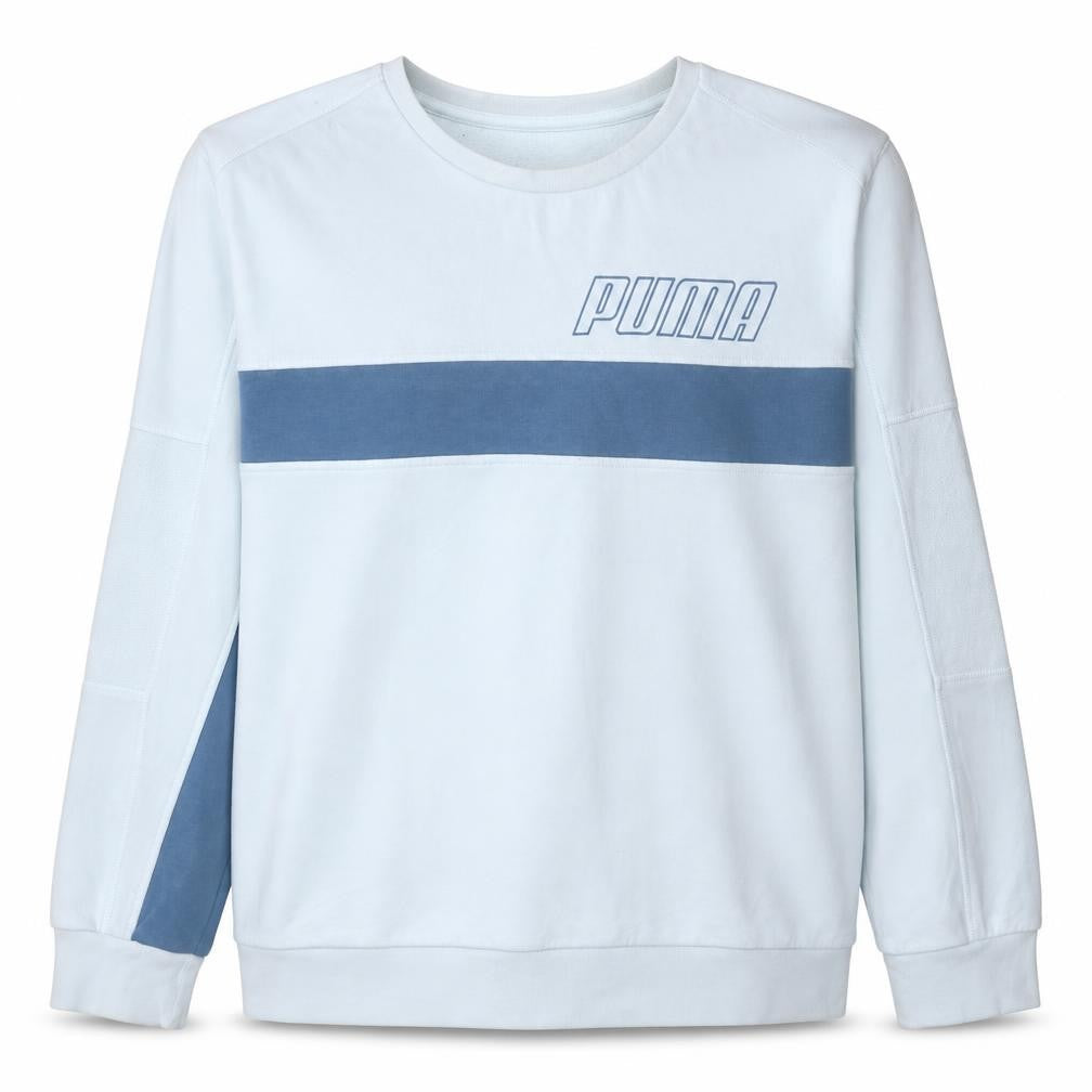 Front view of Puma Men’s White Blue 2XL Pullover Crew Neck Sweatshirt