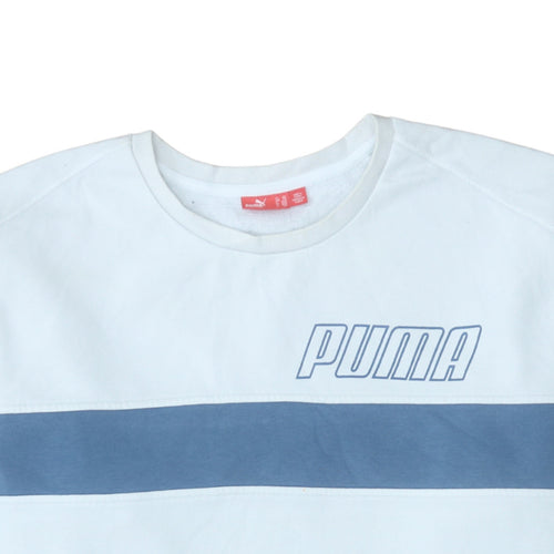 Puma Men’s White Blue 2XL Pullover Crew Neck Sweatshirt