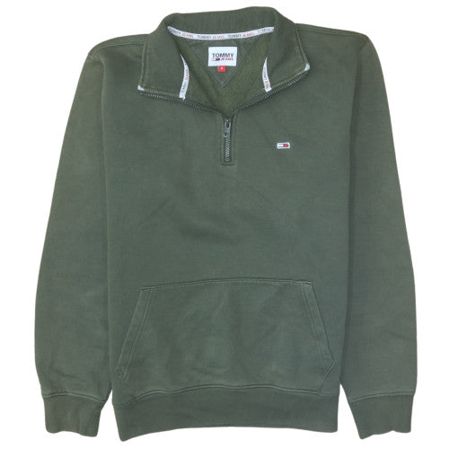 Tommy Jeans Men's Green 1/4 Zip Fleece Sweatshirt Size S