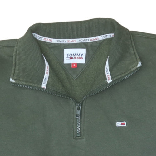 Tommy Jeans Men's Green 1/4 Zip Fleece Sweatshirt Size S