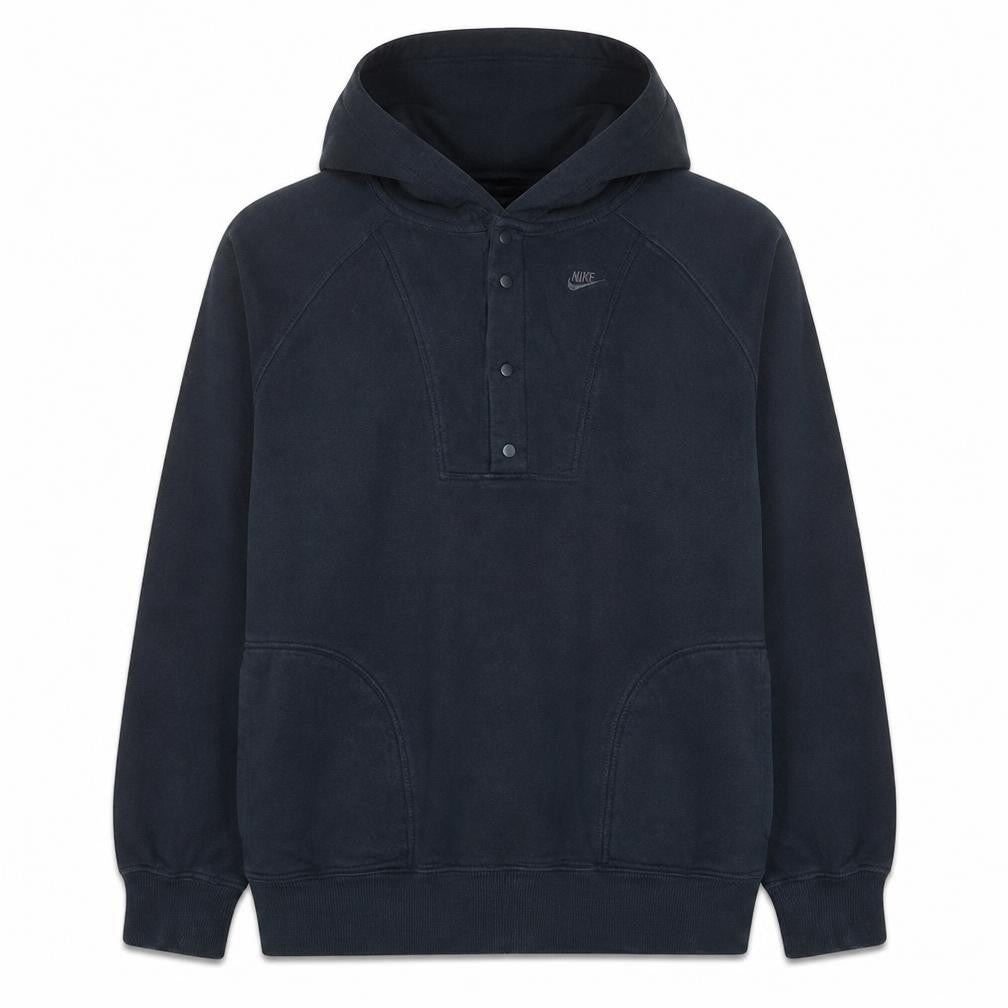 Front view of Nike Men's Black L Henley Fleece Hoodie Pullover Sweatshirt