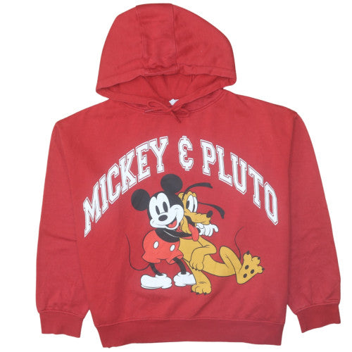 Disney Womens Red Mickey & Pluto Pullover Hoodie XL Cotton Blend