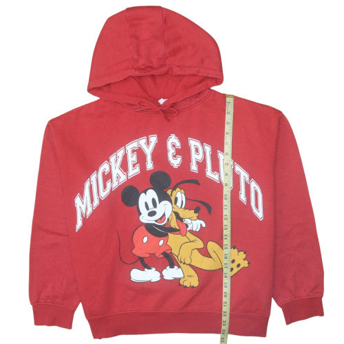 Disney Womens Red Mickey & Pluto Pullover Hoodie XL Cotton Blend