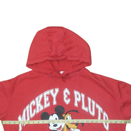 Disney Womens Red Mickey & Pluto Pullover Hoodie XL Cotton Blend