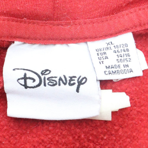 Disney Womens Red Mickey & Pluto Pullover Hoodie XL Cotton Blend