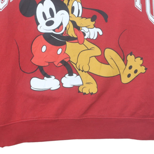 Disney Womens Red Mickey & Pluto Pullover Hoodie XL Cotton Blend