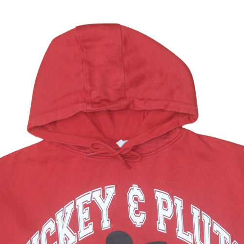Disney Womens Red Mickey & Pluto Pullover Hoodie XL Cotton Blend