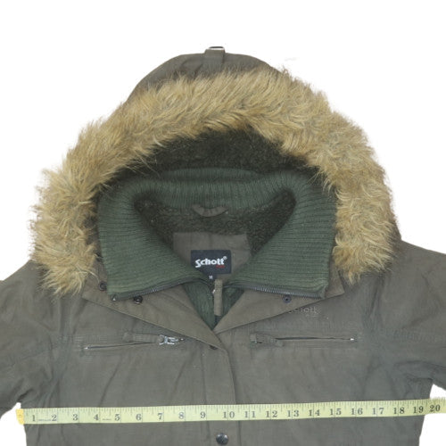 Schott Women Green Faux Fur Hooded Bomber Jacket M Winter Coat