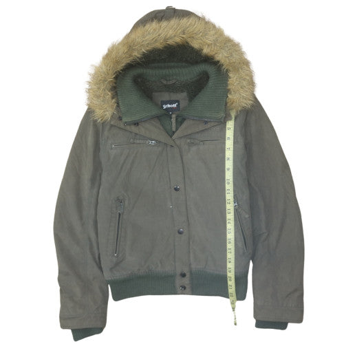 Schott Women Green Faux Fur Hooded Bomber Jacket M Winter Coat