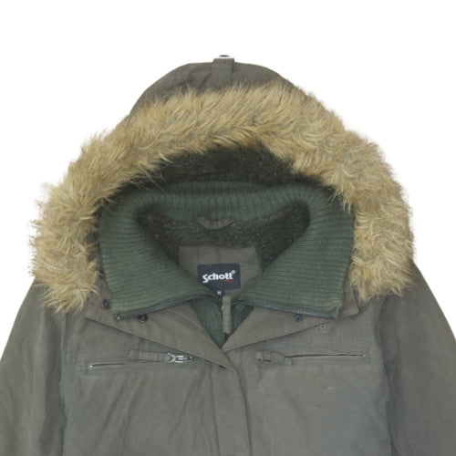 Schott Women Green Faux Fur Hooded Bomber Jacket M Winter Coat